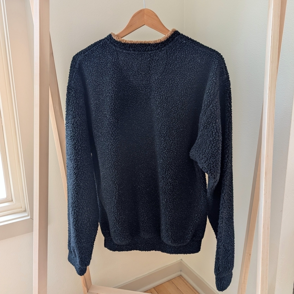 Vintage Heavyweight Fleece Mixed Trim Detailed Crewneck Sweater In Black/Brown - Picture 7 of 8
